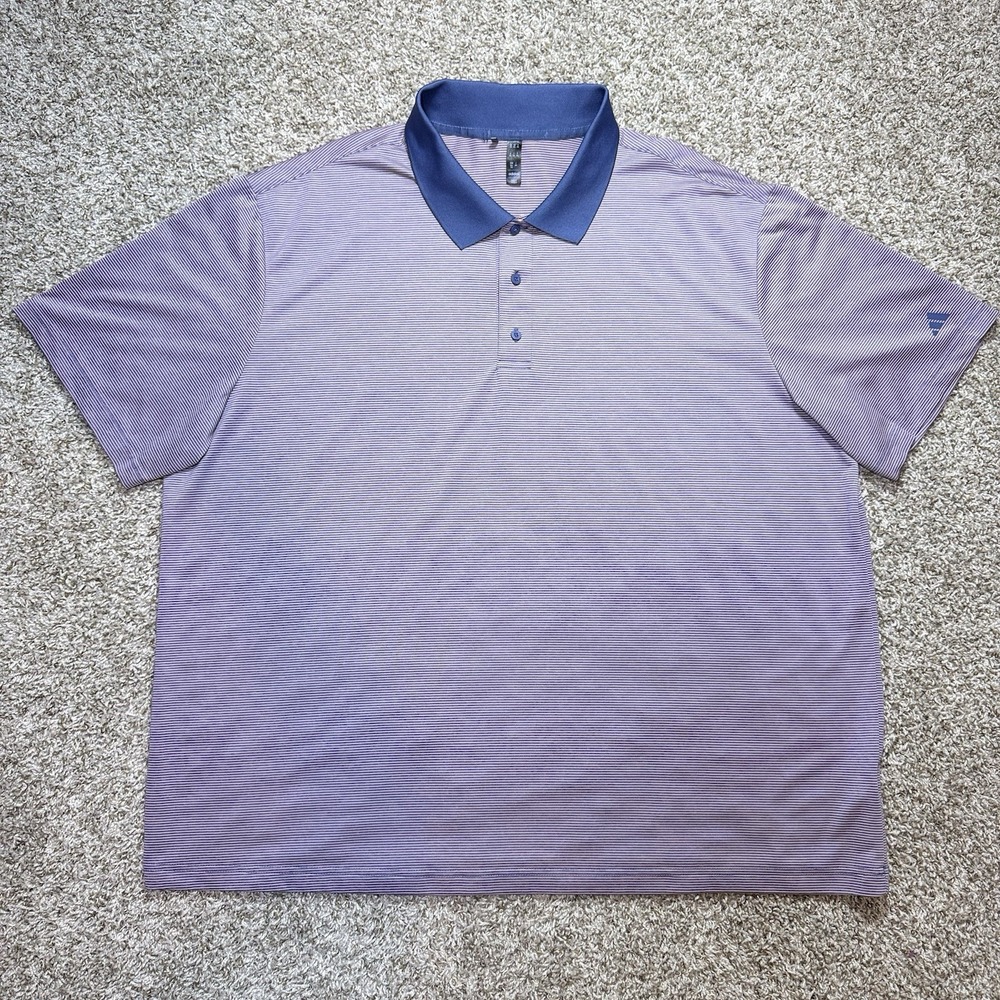 Adidas Mens 3XL Pink Blue Stripe Performance Golf Polo Shirt Short Sleeve Logo
